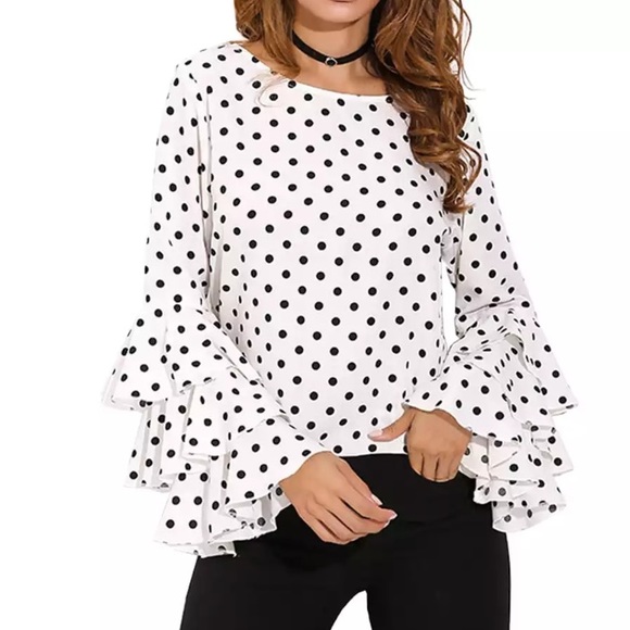 KJANSY Tops - LOLA White Black Polka Dot Blouse B46WA